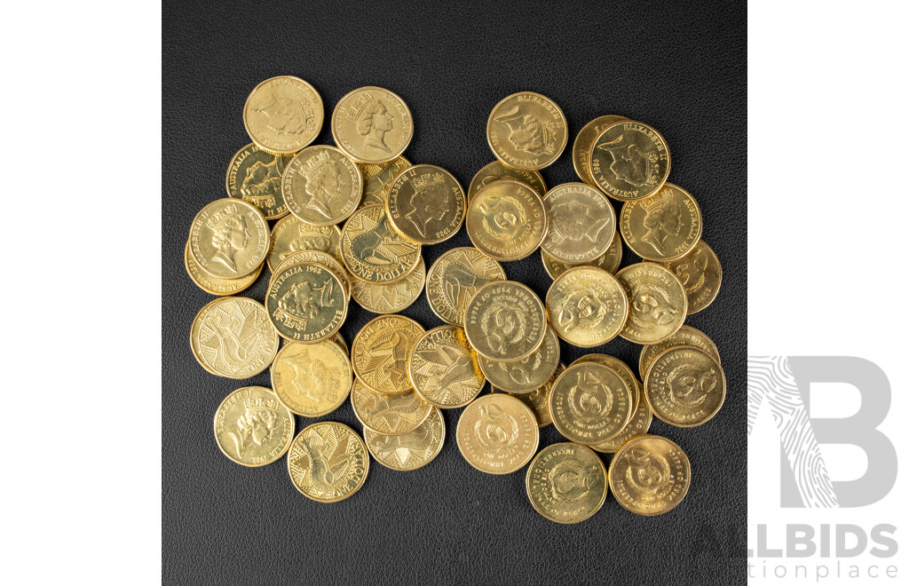 Forty Six Australian Commemorative One Dollar Coins Including Twenty Two 1986 International Year of Peace and Twenty Four 1988 Aboriginal Kangaroo