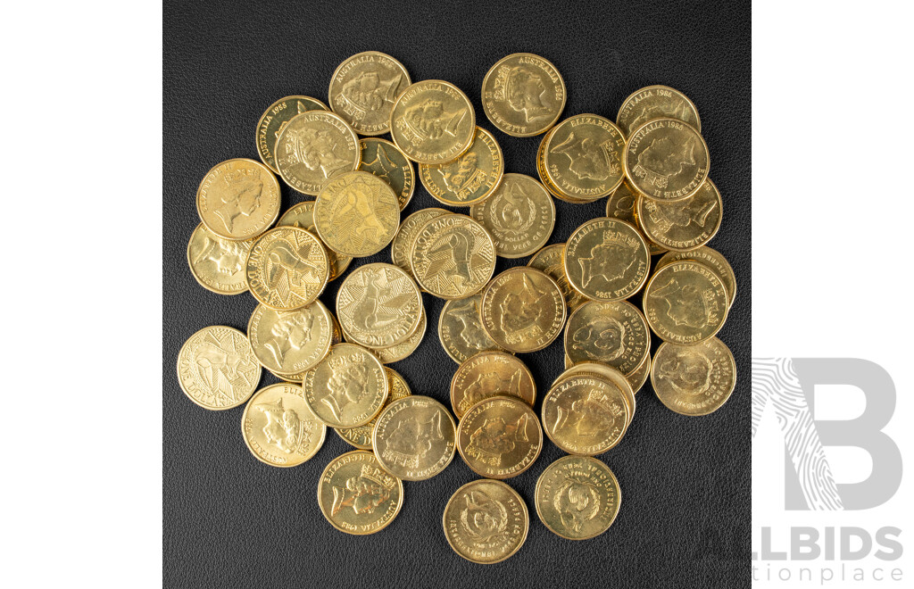 Forty Six Australian Commemorative One Dollar Coins Including Twenty Two 1986 International Year of Peace and Twenty Four 1988 Aboriginal Kangaroo