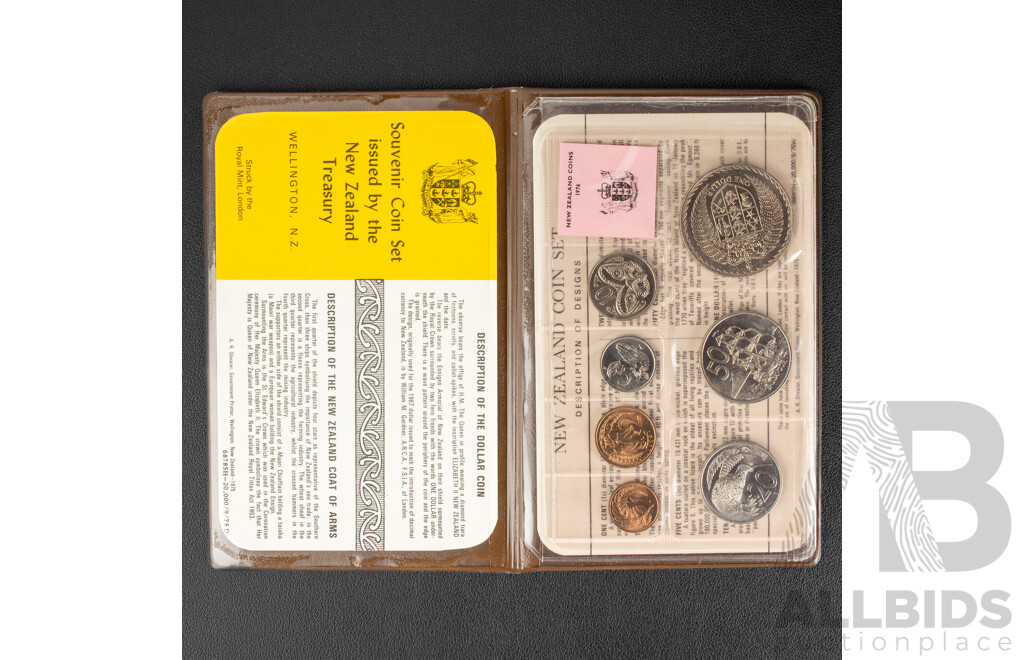Four New Zealand Coin Sets Including 1965 and 1967 Pounds/Cents Sets and 1976 UNC Set