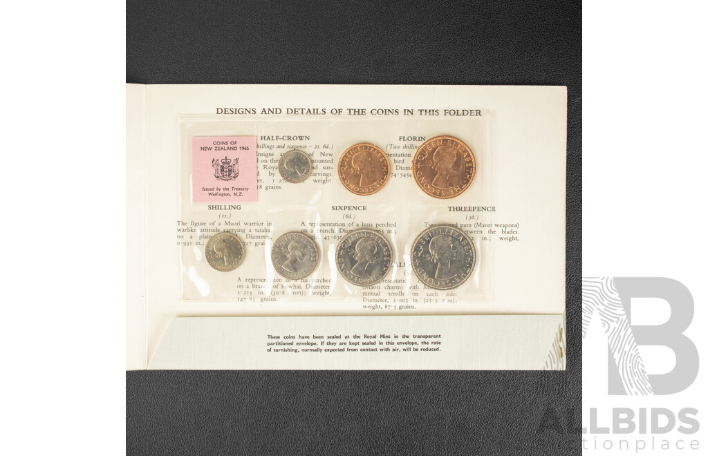 Four New Zealand Coin Sets Including 1965 and 1967 Pounds/Cents Sets and 1976 UNC Set