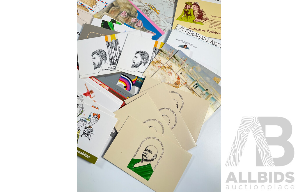 Collection of Australian 1980's Stamp Packs Including Australian Painting Series, Four Five Dollars, Four Two Dollars, Antarctic Territory, Australian Folklore, Australian Birds and More, Mostly Multiples