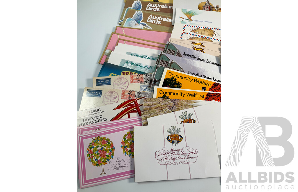 Collection of Australian 1980's Stamp Packs Including Australian Painting Series, Four Five Dollars, Four Two Dollars, Antarctic Territory, Australian Folklore, Australian Birds and More, Mostly Multiples