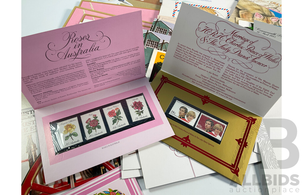 Collection of Australian 1980's Stamp Packs Including Australian Painting Series, Four Five Dollars, Four Two Dollars, Antarctic Territory, Australian Folklore, Australian Birds and More, Mostly Multiples