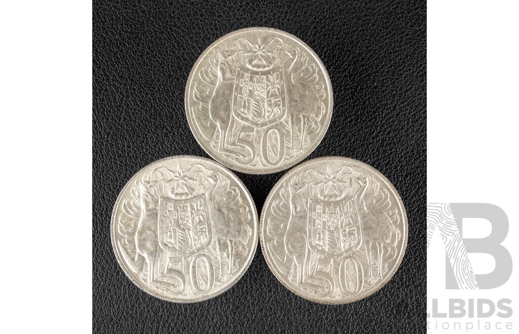 Three Australian 1966 Round Silver Fifty Cent Coins .800