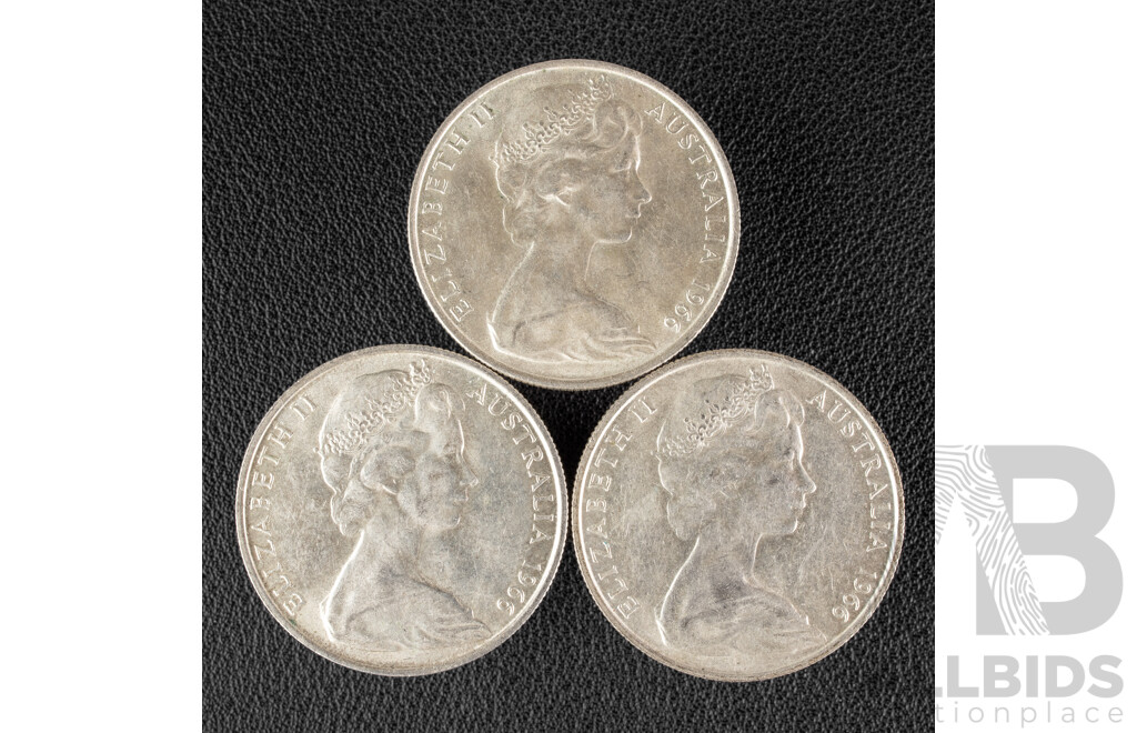 Three Australian 1966 Round Silver Fifty Cent Coins .800
