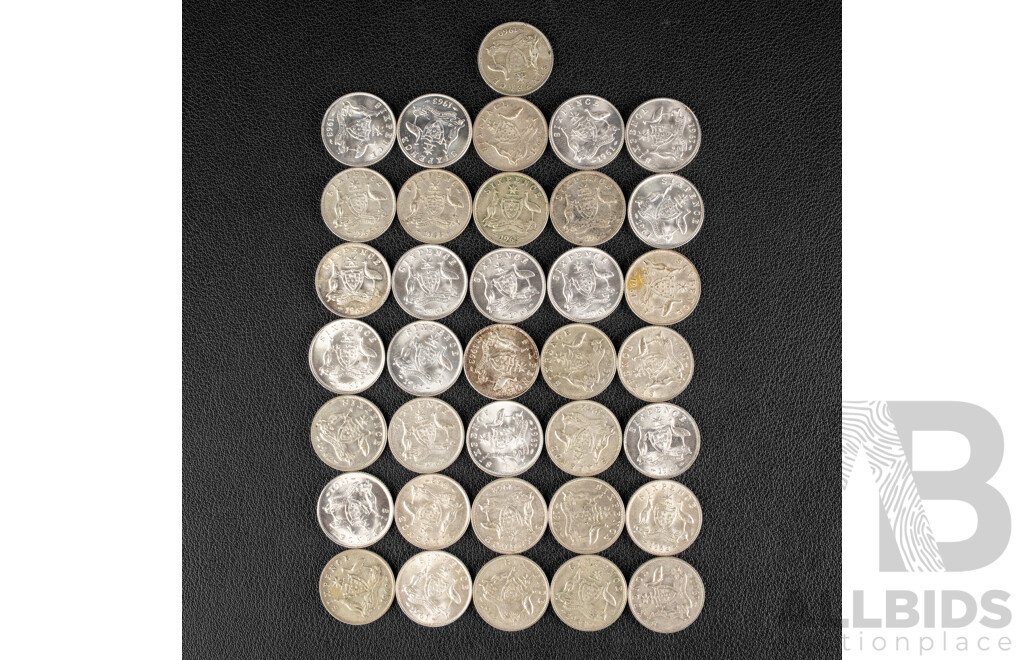 Thirty Six Australian Silver Sixpence Including 1960, Thirteen 1961, Sixteen 1962, Six 1963  .500