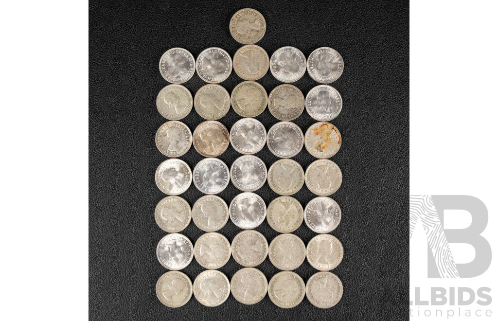 Thirty Six Australian Silver Sixpence Including 1960, Thirteen 1961, Sixteen 1962, Six 1963  .500