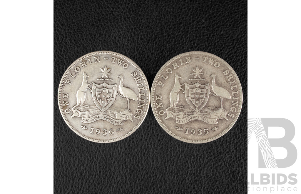 Two Australian KGV Silver Shillings, 1935 and 1936  .925
