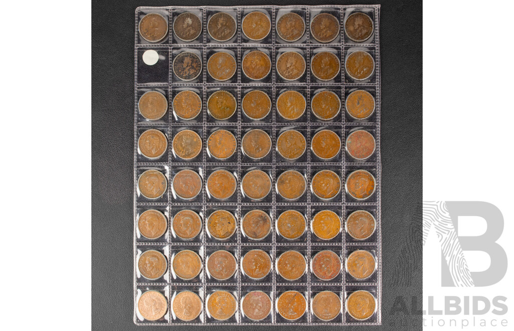 Collection of Australian Half Pennies, Consecutive 1911 to 1964 (Lacking 1923) Including 1915H, 1916I, 1917I, 1918I, 1939 COA and Kangaroo