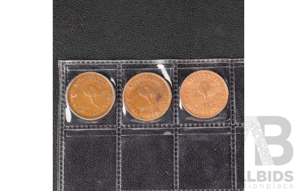 Collection of Australian Half Pennies, Consecutive 1911 to 1964 (Lacking 1923) Including 1915H, 1916I, 1917I, 1918I, 1939 COA and Kangaroo