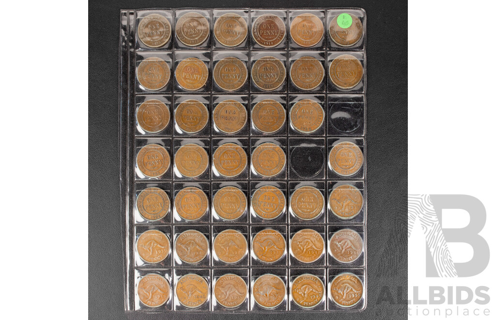 Collection of Australian Pennies, Consecutive 1911 to 1964 (Lacking 1925, 1930, 1946) Including 1916I, 1917I, 1918I