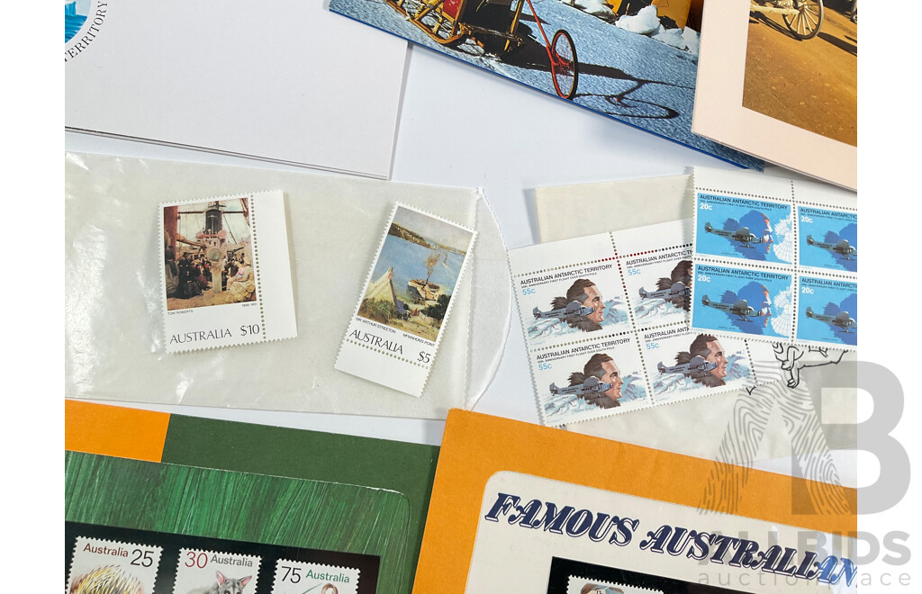 Collection of Australian 1970's and 80's Mint Stamps and Packs Including Painting Series Five and Ten Dollar, Antarctic Territory
