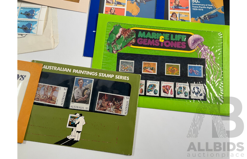 Collection of Australian 1970's and 80's Mint Stamps and Packs Including Painting Series Five and Ten Dollar, Antarctic Territory