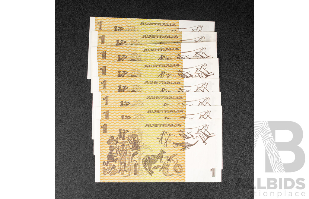 Twenty Two Australian 1982 One Dollar Notes, Johnston/Stone R78 Including Last Prefix DPS 730421, R78L