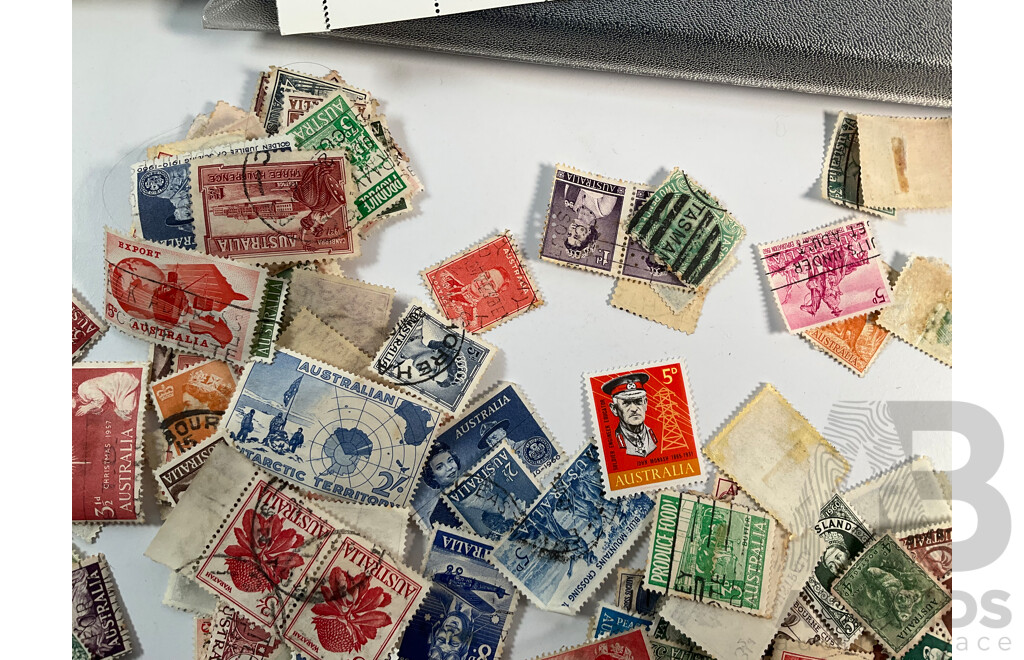 Two Australian 1982 Annual Stamp Albums, 1977 Mint QE2 Jubilee Stamp Set Sheets, Cancelled Predecimal Stamps Spanning 1890's QV to 1960's
