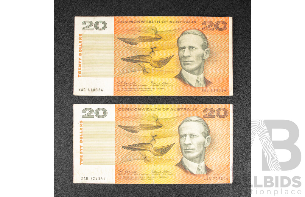 Two Australian 1966 Twenty Dollar Notes R401, Coombs/Wilson