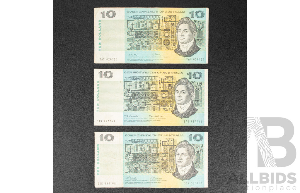 Three Australian Ten Dollar Notes Including 1966 Coombs/Wilson R301 and Two 1972 Phillips/Wheeler R304