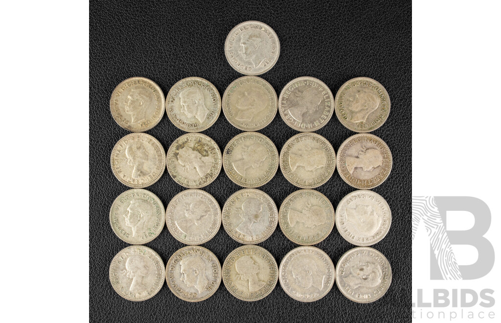 Twenty One Australian Silver Sixpence, Examples Spanning 1946 to 1962 .500
