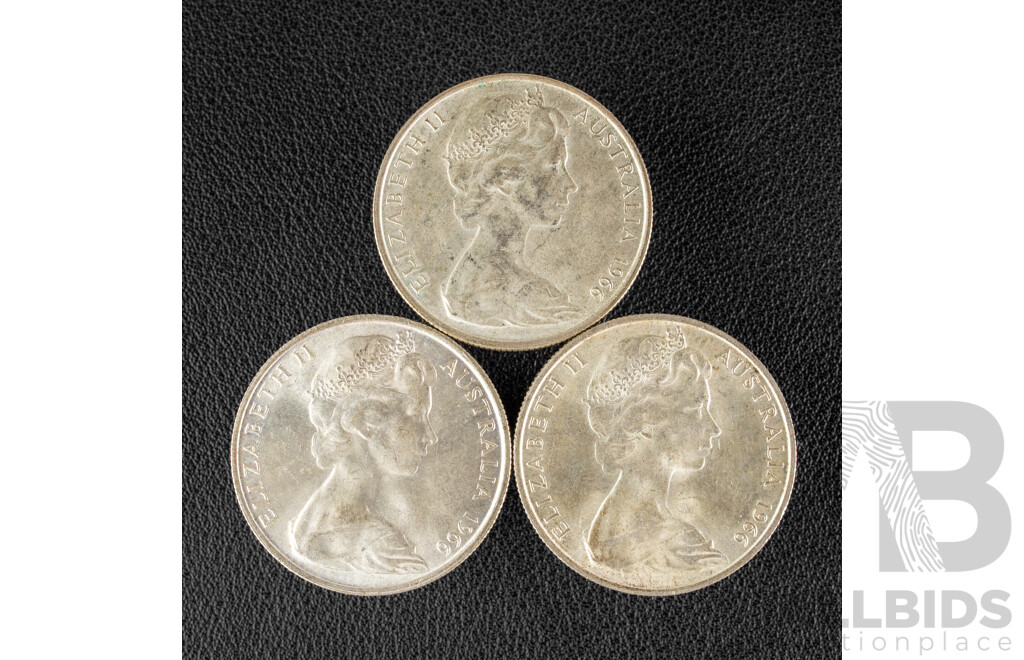 Three Australian 1966 Round Silver Fifty Cent Coins .800