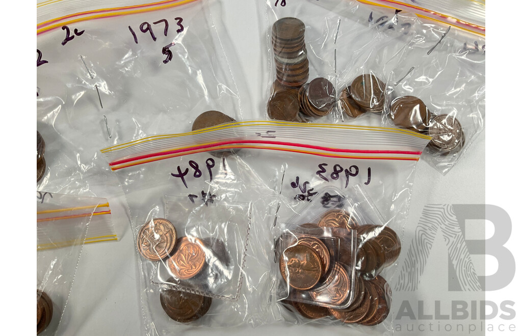 Collection of Australian One and Two Cent Coins Spanning 1966 to 1990 Including UNC - Approximately 2.5 Kilograms