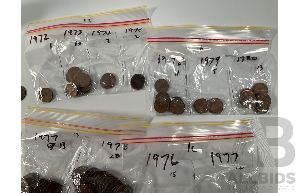 Collection of Australian One and Two Cent Coins Spanning 1966 to 1990 Including UNC - Approximately 2.5 Kilograms