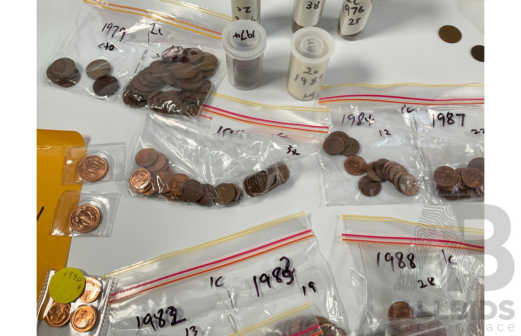 Collection of Australian One and Two Cent Coins Spanning 1966 to 1990 Including UNC - Approximately 2.5 Kilograms