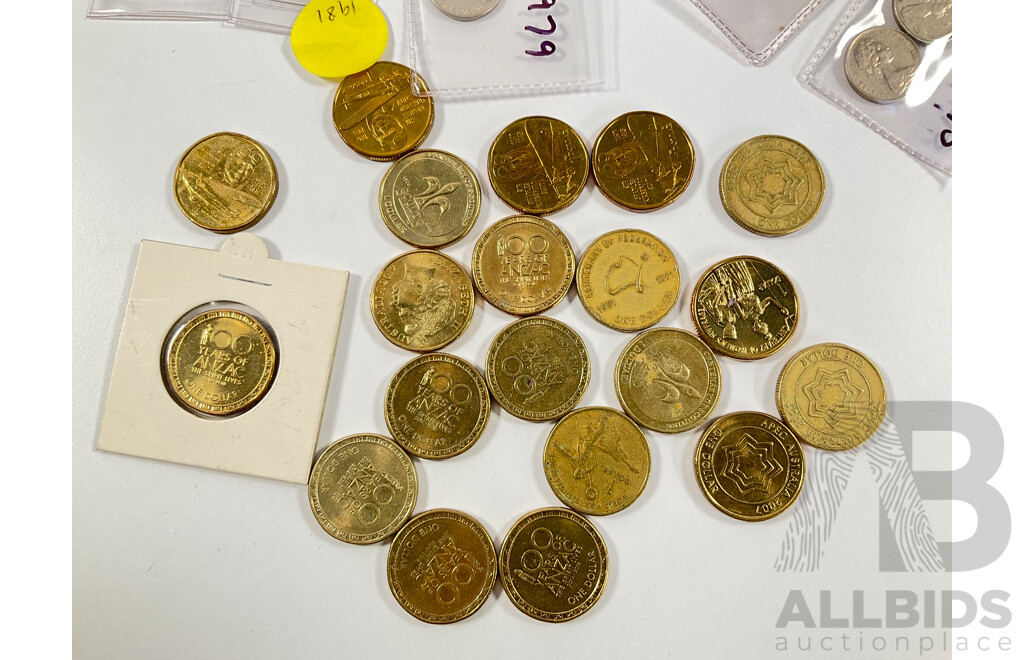 Collection of Australian Coins Including Twenty Commemorative One Dollars Including 2001 Federation, 2003 Women's Suffrage, 2005 WW2 End, 2007 APEC, 2008 Scouts Centenary................
