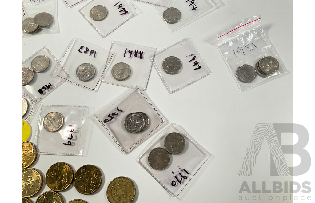 Collection of Australian Coins Including Twenty Commemorative One Dollars Including 2001 Federation, 2003 Women's Suffrage, 2005 WW2 End, 2007 APEC, 2008 Scouts Centenary................