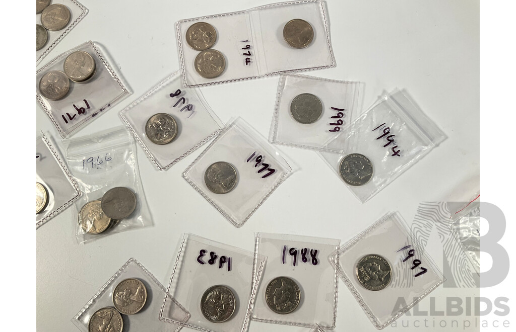 Collection of Australian Coins Including Twenty Commemorative One Dollars Including 2001 Federation, 2003 Women's Suffrage, 2005 WW2 End, 2007 APEC, 2008 Scouts Centenary................
