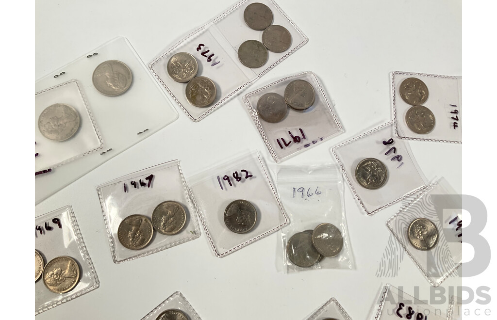 Collection of Australian Coins Including Twenty Commemorative One Dollars Including 2001 Federation, 2003 Women's Suffrage, 2005 WW2 End, 2007 APEC, 2008 Scouts Centenary................