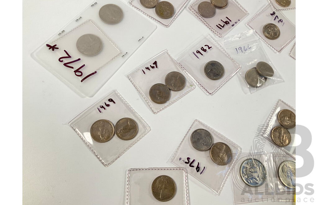 Collection of Australian Coins Including Twenty Commemorative One Dollars Including 2001 Federation, 2003 Women's Suffrage, 2005 WW2 End, 2007 APEC, 2008 Scouts Centenary................