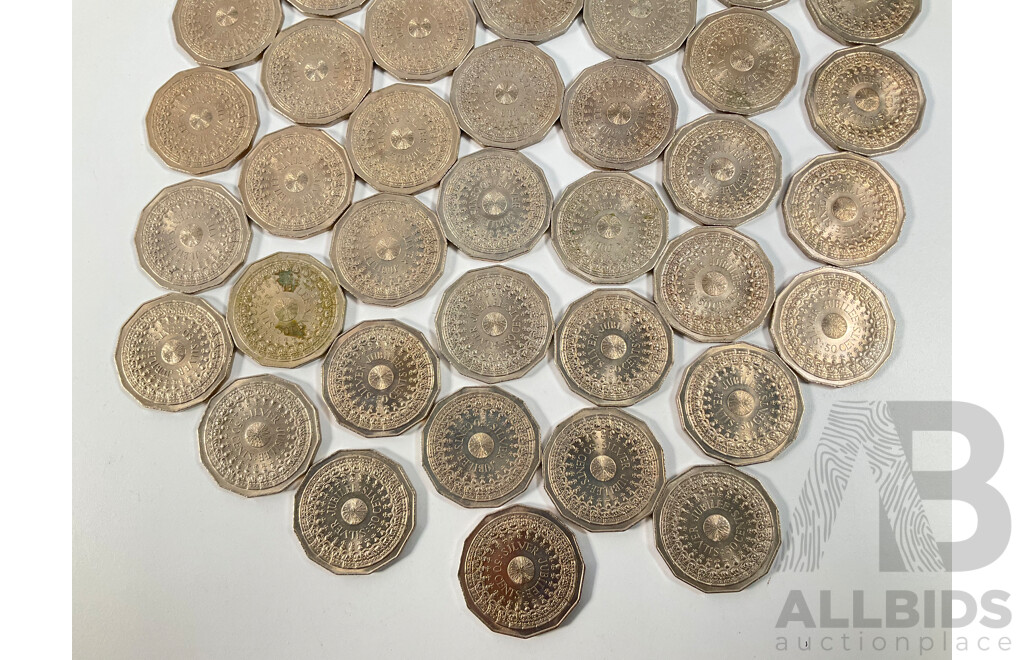 Collection of Australian Commemorative Fifty Cent Coins, Forty Five 1977 Jubilee and Fifty Four 1982 Commonwealth Games