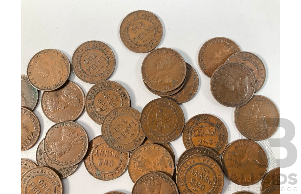 Collection of Australian KGV Pennies, Examples Spanning 1916 to 1934