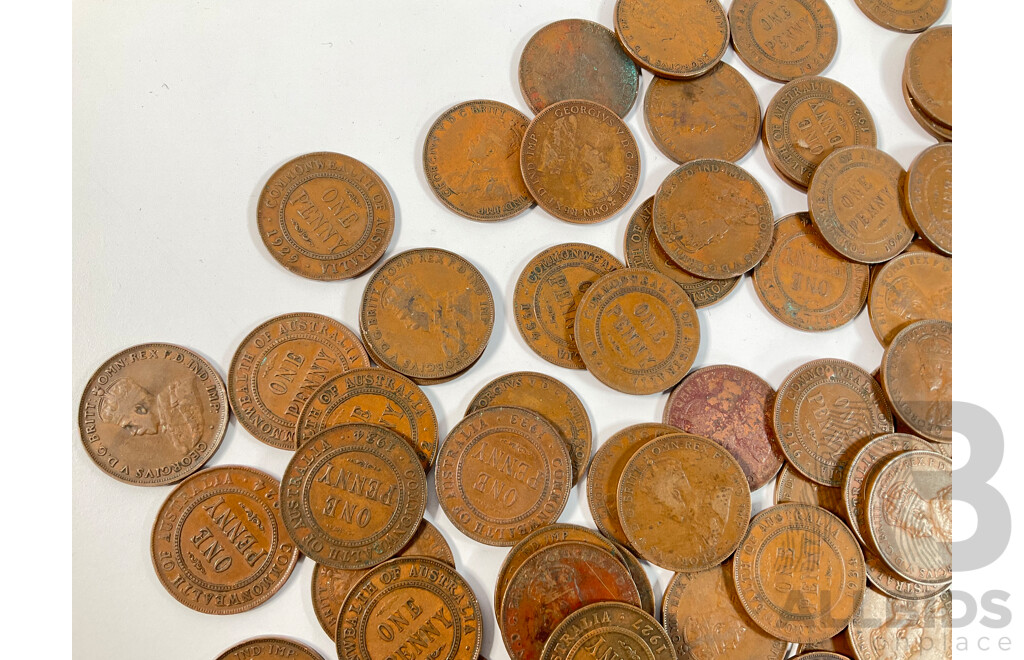 Collection of Australian KGV Pennies, Examples Spanning 1916 to 1934