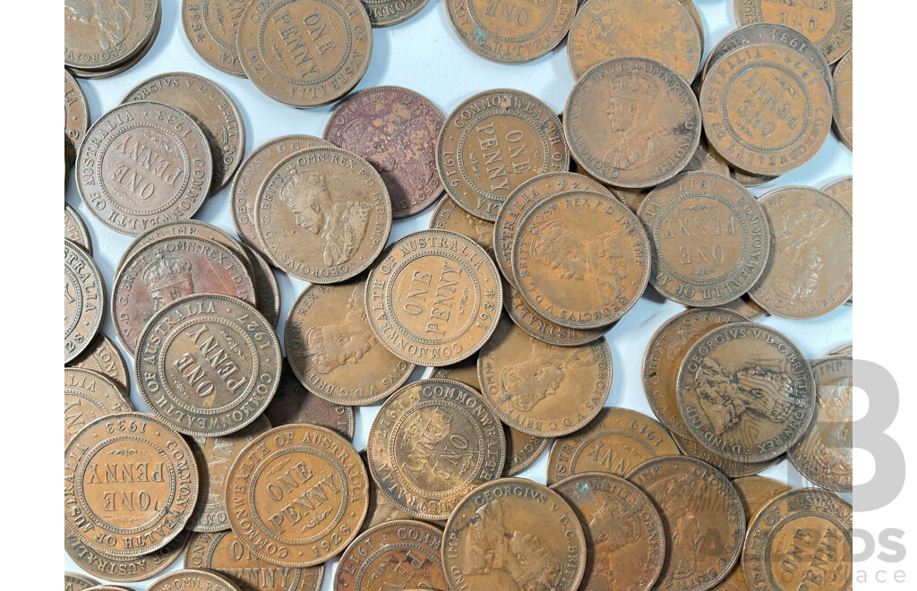 Collection of Australian KGV Pennies, Examples Spanning 1916 to 1934