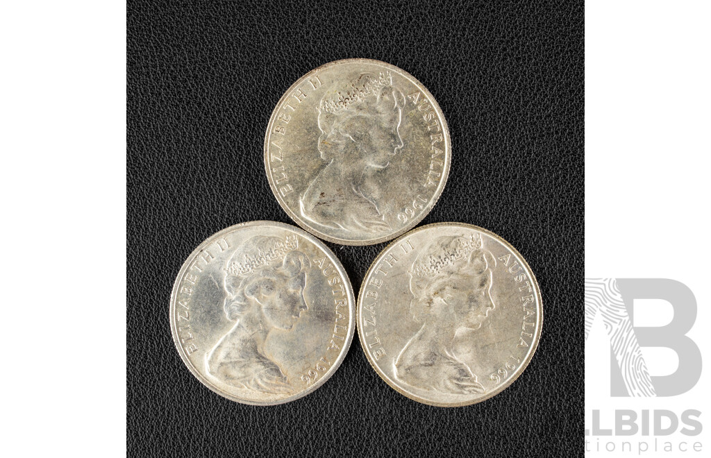 Three Australian 1966 Round Silver Fifty Cent Coins .800