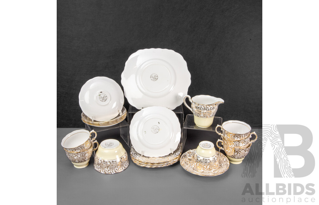 Colclough 1940's Bone China Gold Chintz Twenty One Piece Tea Set, Made in England