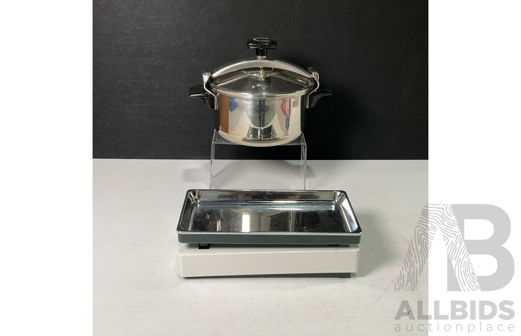 Vintage Wiltshire Pressure Cooker with Two Recipe Books and Krups Kitchen Scales