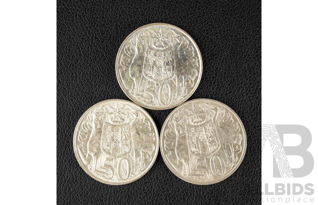Three Australian 1966 Round Silver Fifty Cent Coins .800