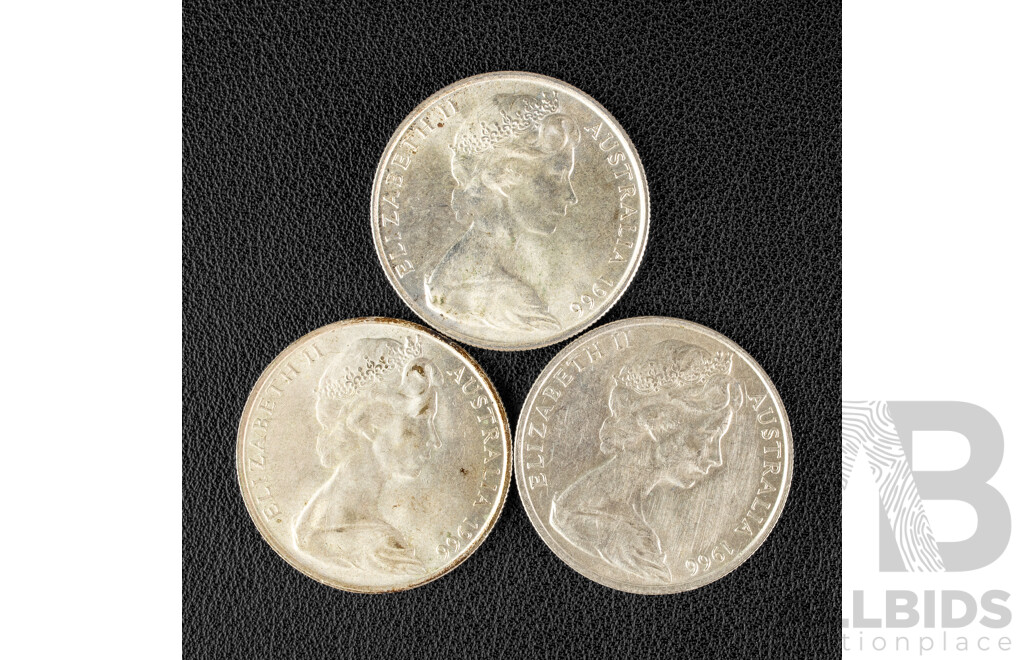Three Australian 1966 Round Silver Fifty Cent Coins .800