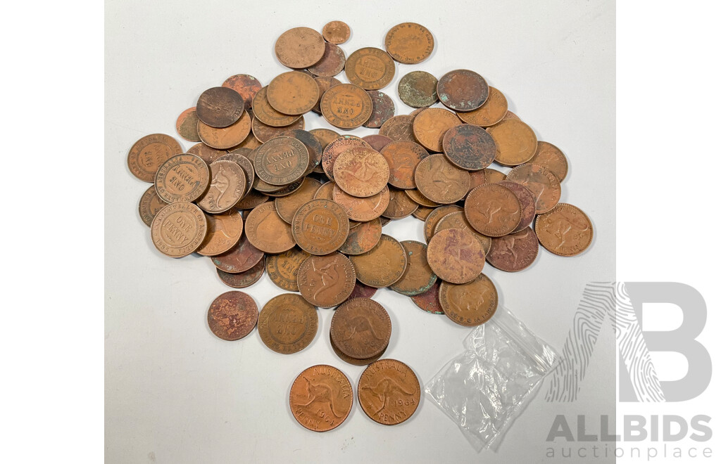 Collection of Australian Pennies and Half Pennies, Examples Spanning 1916 to 1964