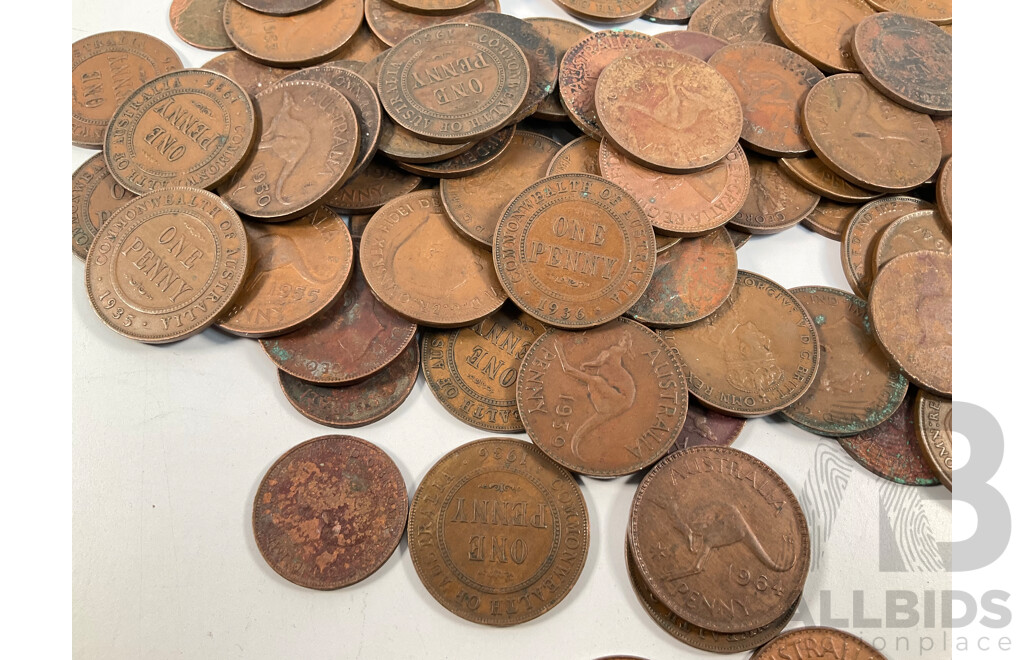 Collection of Australian Pennies and Half Pennies, Examples Spanning 1916 to 1964