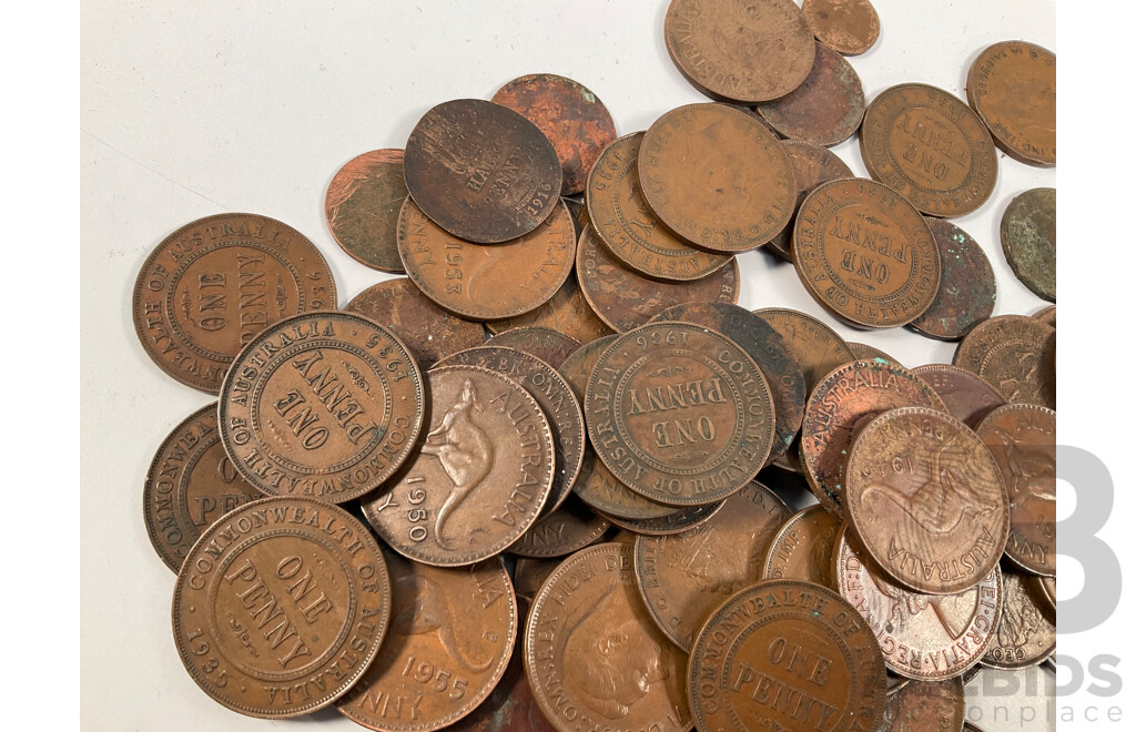 Collection of Australian Pennies and Half Pennies, Examples Spanning 1916 to 1964