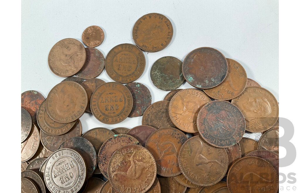 Collection of Australian Pennies and Half Pennies, Examples Spanning 1916 to 1964
