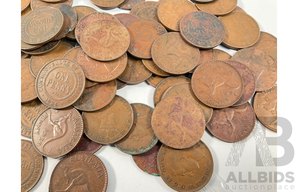 Collection of Australian Pennies and Half Pennies, Examples Spanning 1916 to 1964