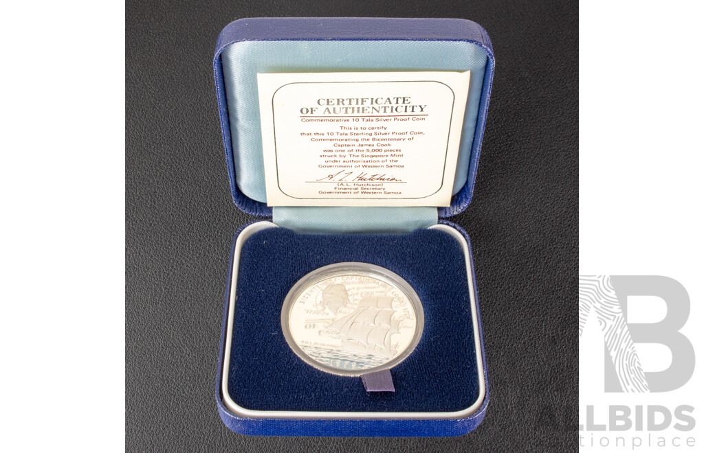 Western Samoa 1979 Silver Proof Ten Tala Coin, Bicentenary Captain Cook .925