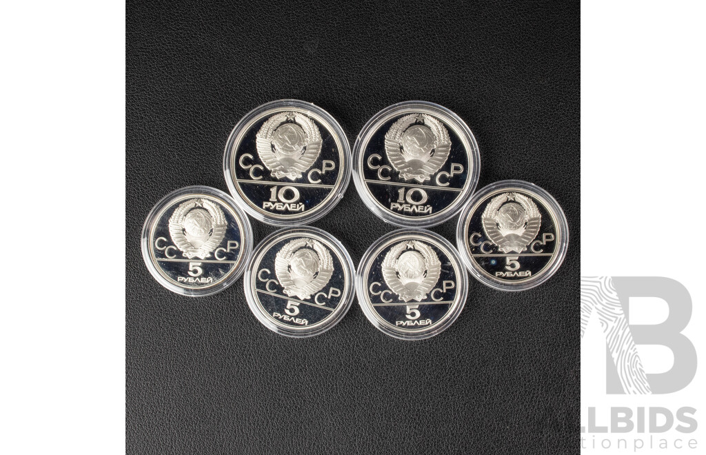 USSR 1977 Silver Six Coin Proof Set, 1980 Moscow Games of the XXII Olympiad .900