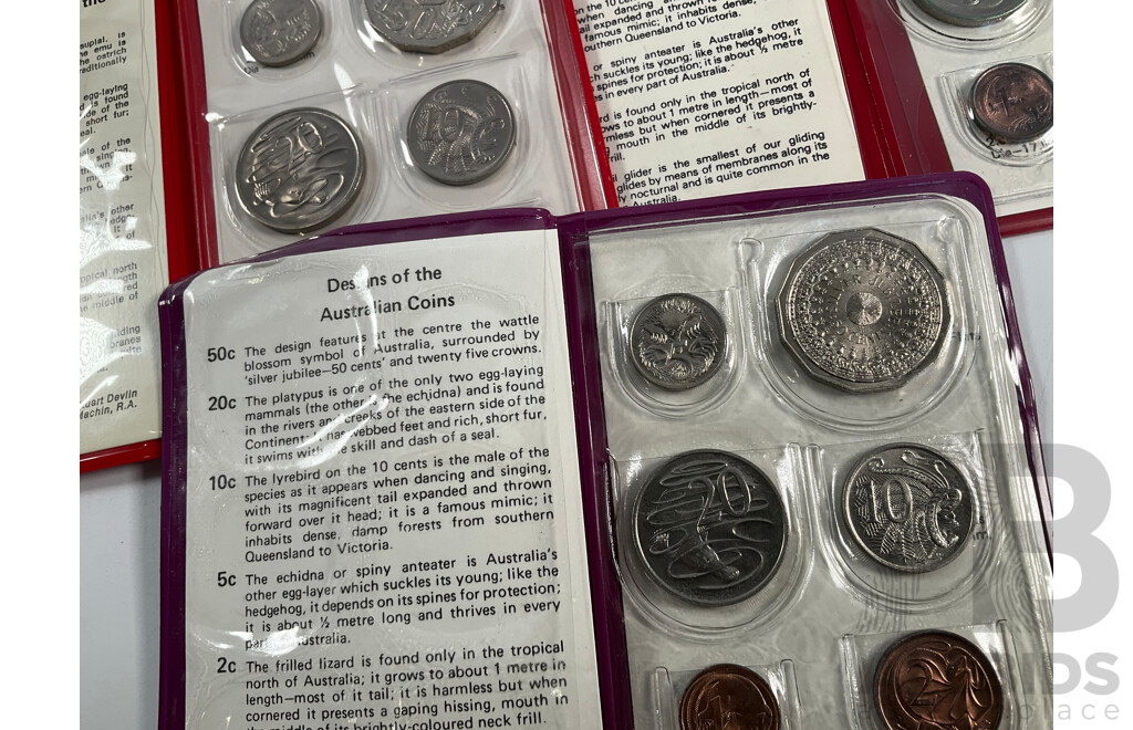 Seven Australian RAM UNC Coin Sets, 1971, 1972, 1973, 1974, 1975, 1976, 1977