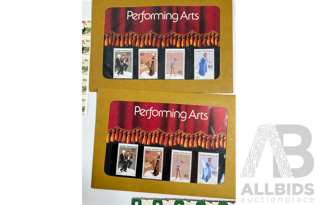 Australian Mint Stamp Sheets, Blocks, Sets and Packs Including 1968 Soil Science Set, 1973 Australian Birds Set, 1976 75th Anniversary of Nationhood, 50th Anniversary ACTU, 1977 Performing Arts Set, 1980 Waltzing Matilda