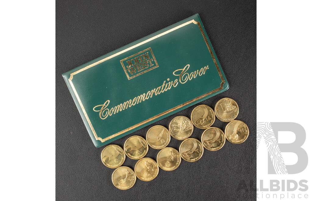 Australian 1984 John West One Dollar Coin and Note in Commemorative Folder with Twelve 2019/2021 One Dollars, Aussie Coin Hunt